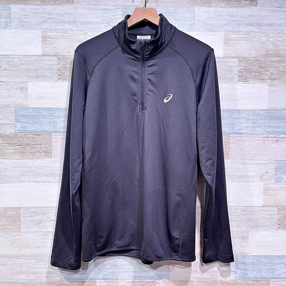 ASICS 1/4 Zip Performance Jersey Tech Pullover Black Lightweight Mens Medium - Picture 1 of 6